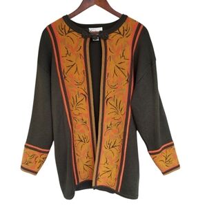 Vintage PAPPAGALLO Cardigan With Frog Closure Wool Blend Long Olive Green